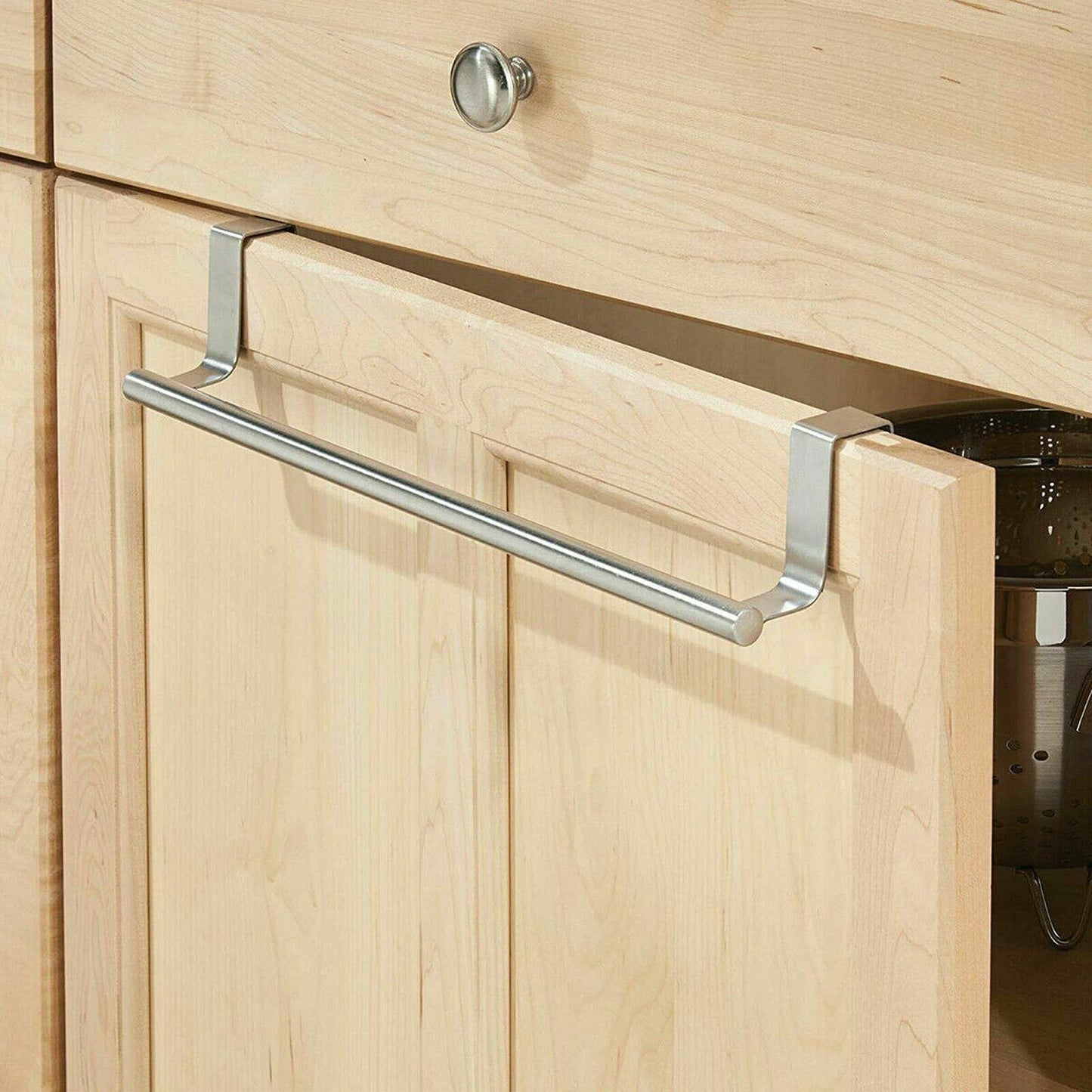 Silver Towel Hold Rail Rack Cupboard Hanger Bathroom Kitchen Hook