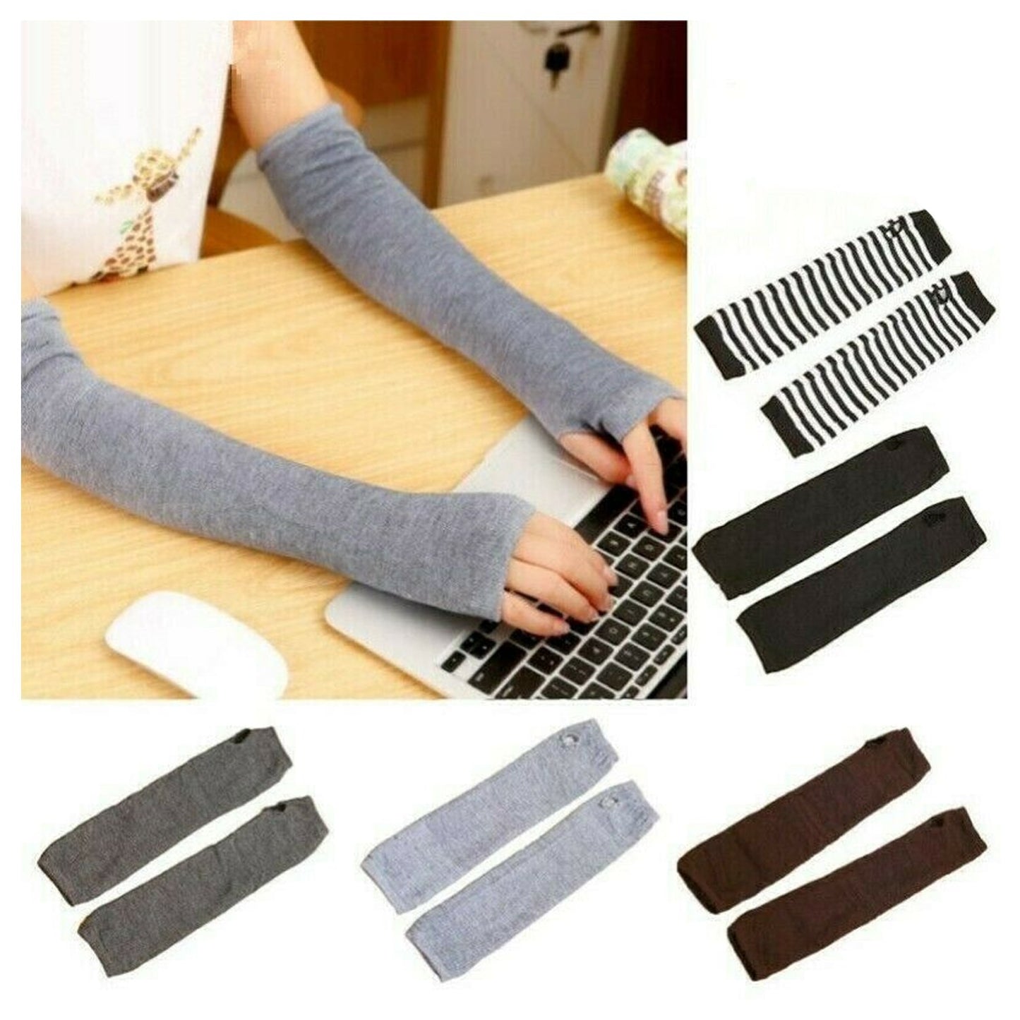 Long Knitted Wrist Arm Hand Warmer Fingerless Gloves