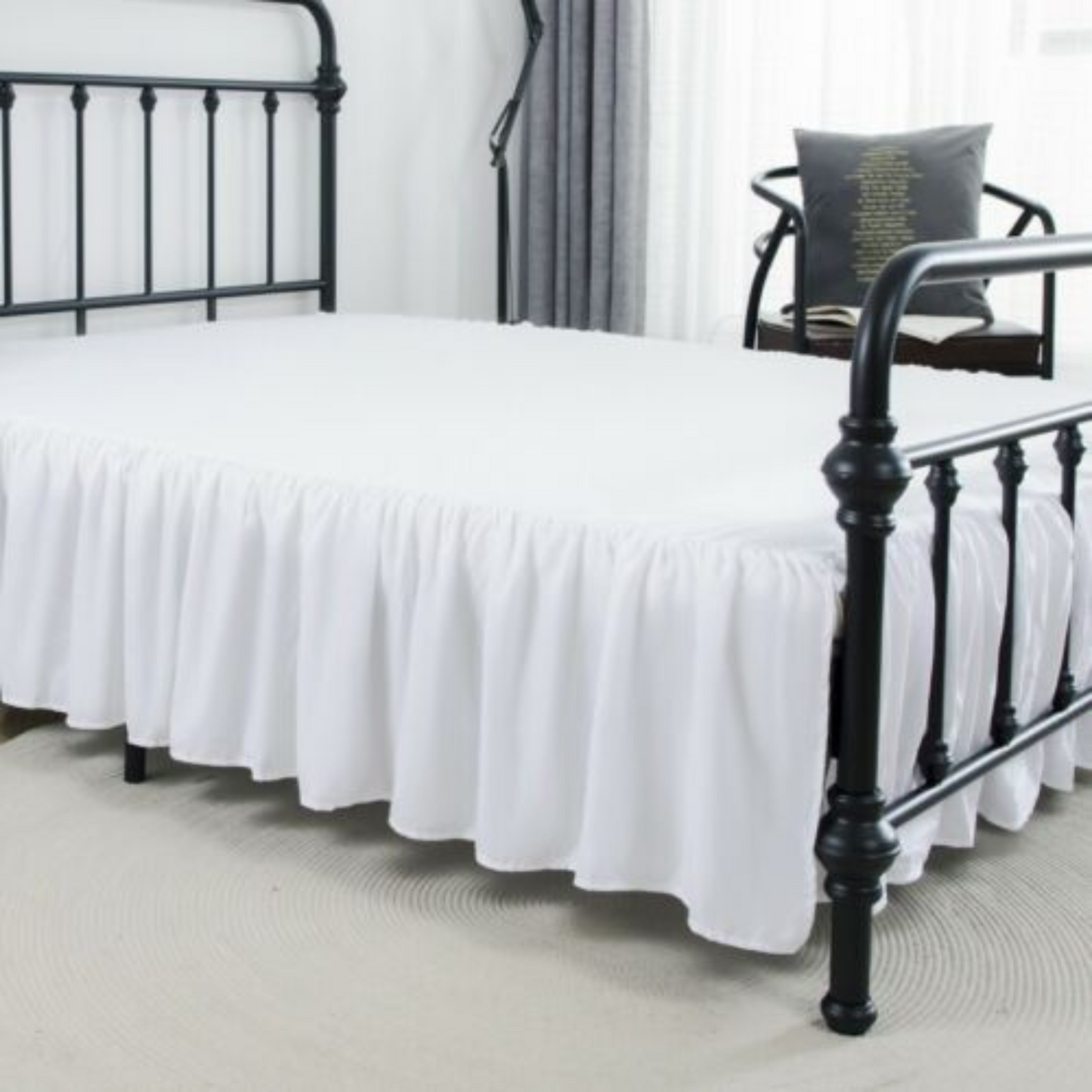 White - Ruffled Platform Bed Skirt Valance