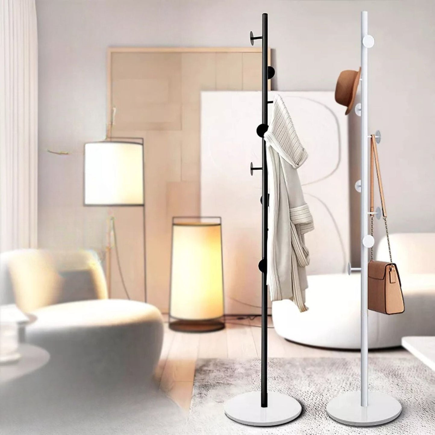 Tree Style Coat Rack Steel Clothes Stand Hat Hanger Garment Hook Organizer - White