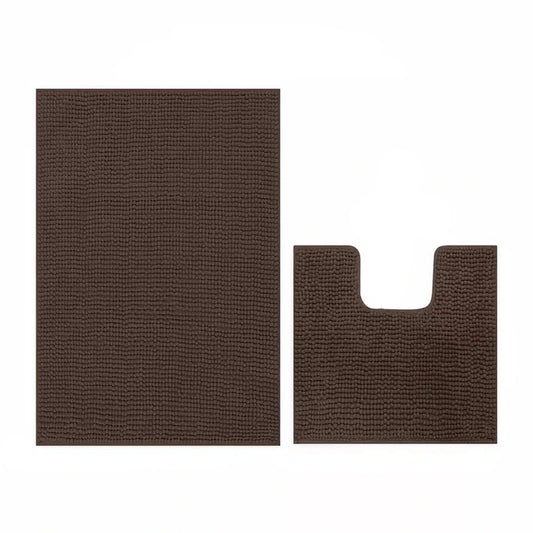 Choco Brown Soft Chenille Bathroom and Toilet Floor Mat Set 2 Pieces