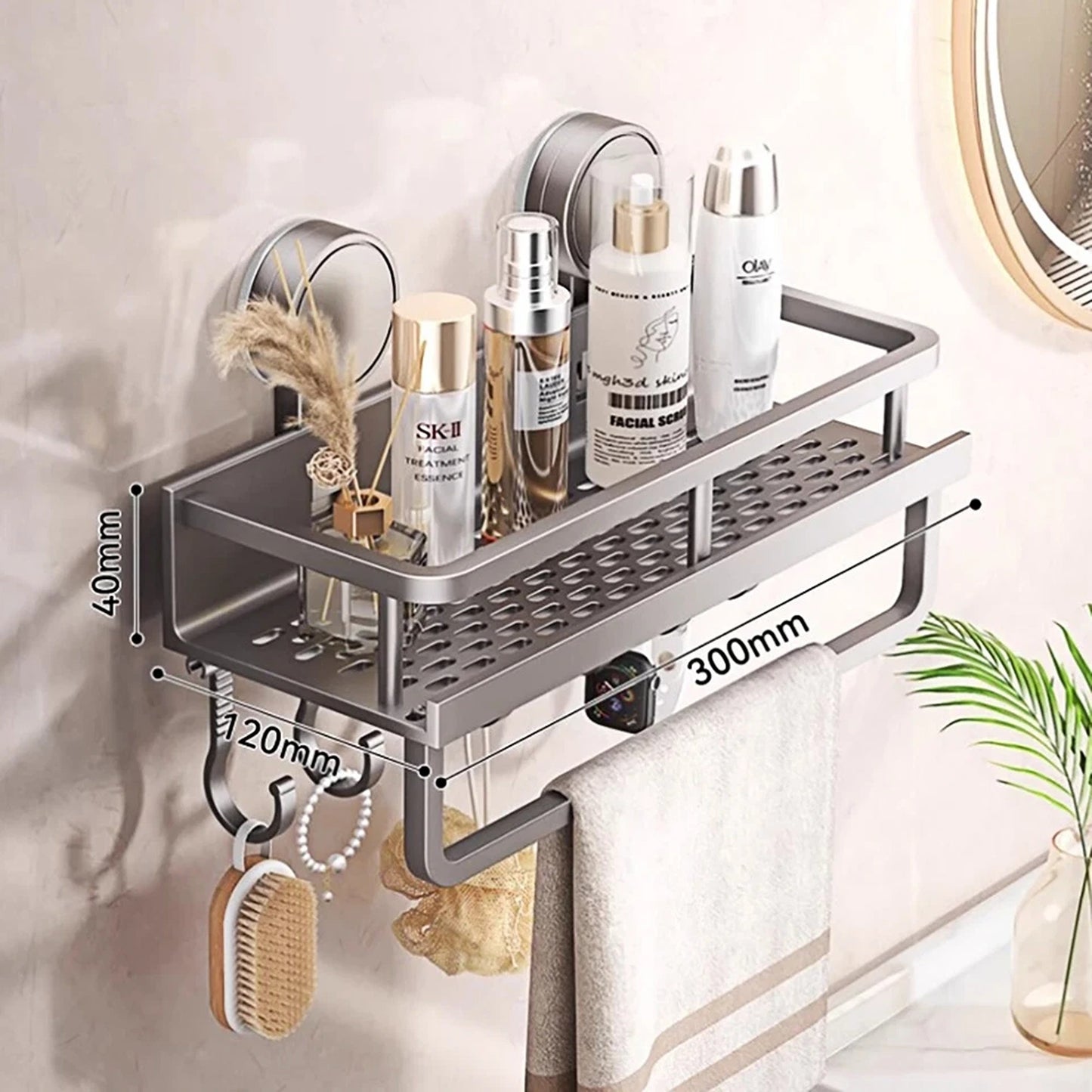Aluminum Wall Rack Suction Cup Shower Caddy Bathroom Shelf Organiser