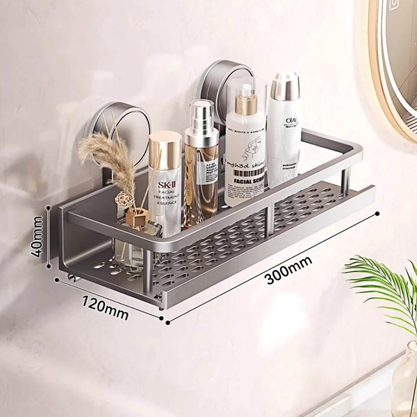 Aluminum Wall Rack Suction Cup Shower Caddy Bathroom Shelf Organiser