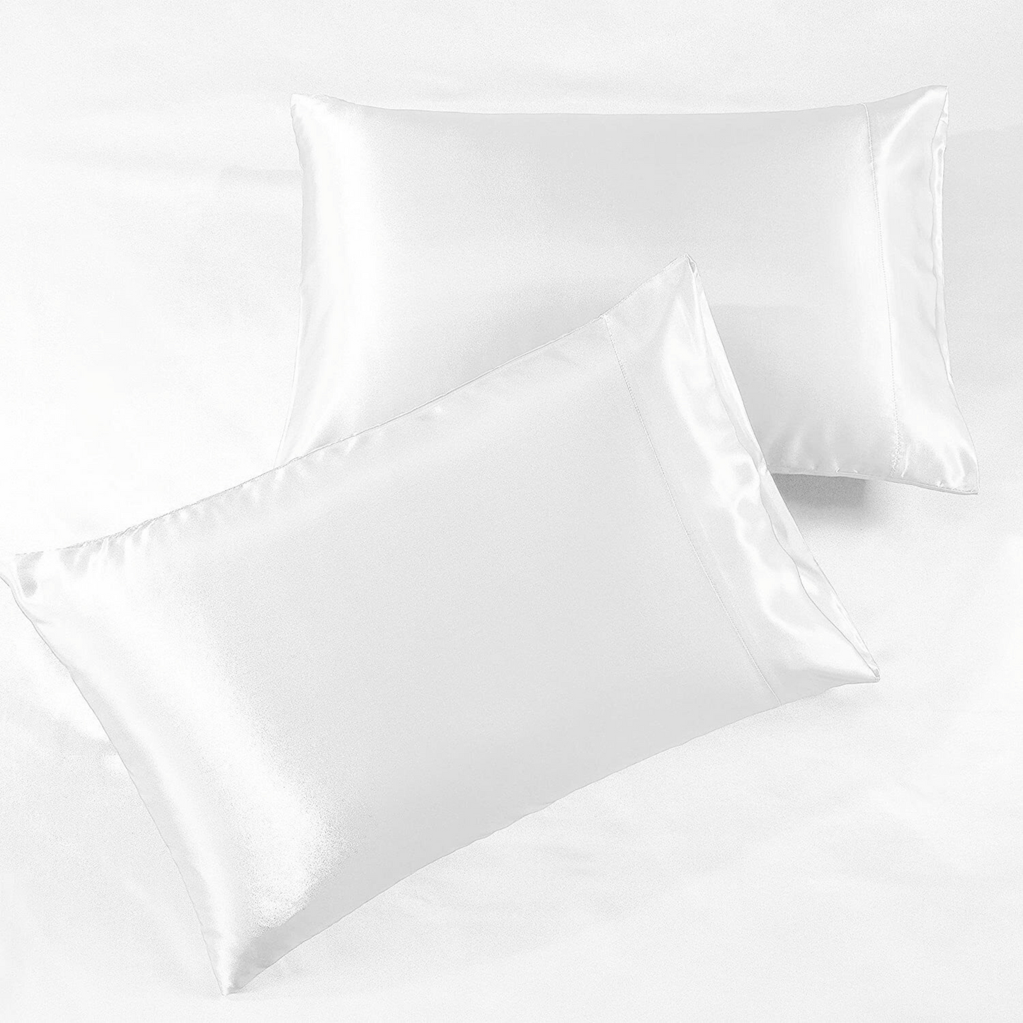 Cooling Silk Satin Flat Fitted Sheet Bed Set - White