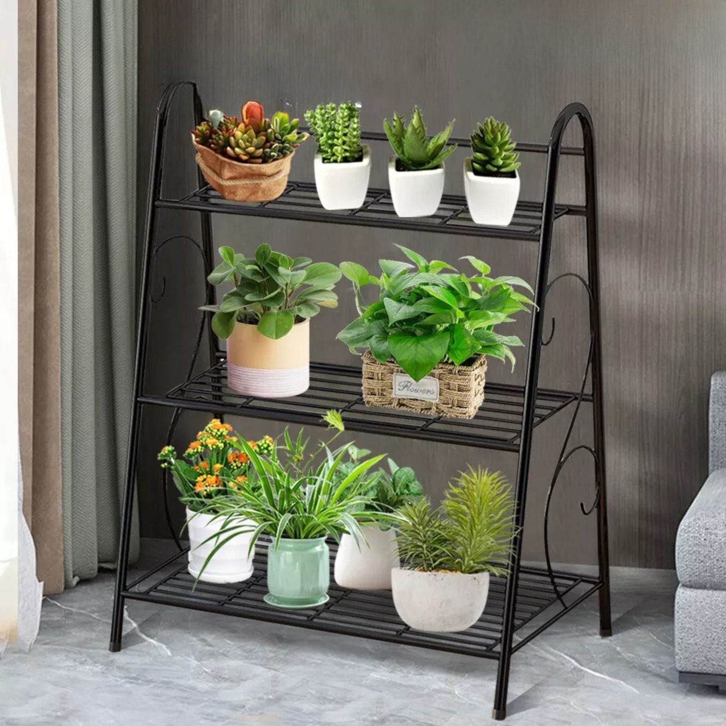 Indoor Outdoor Metal Plant Stand Flower Shelf Display Rack - 3 Tier