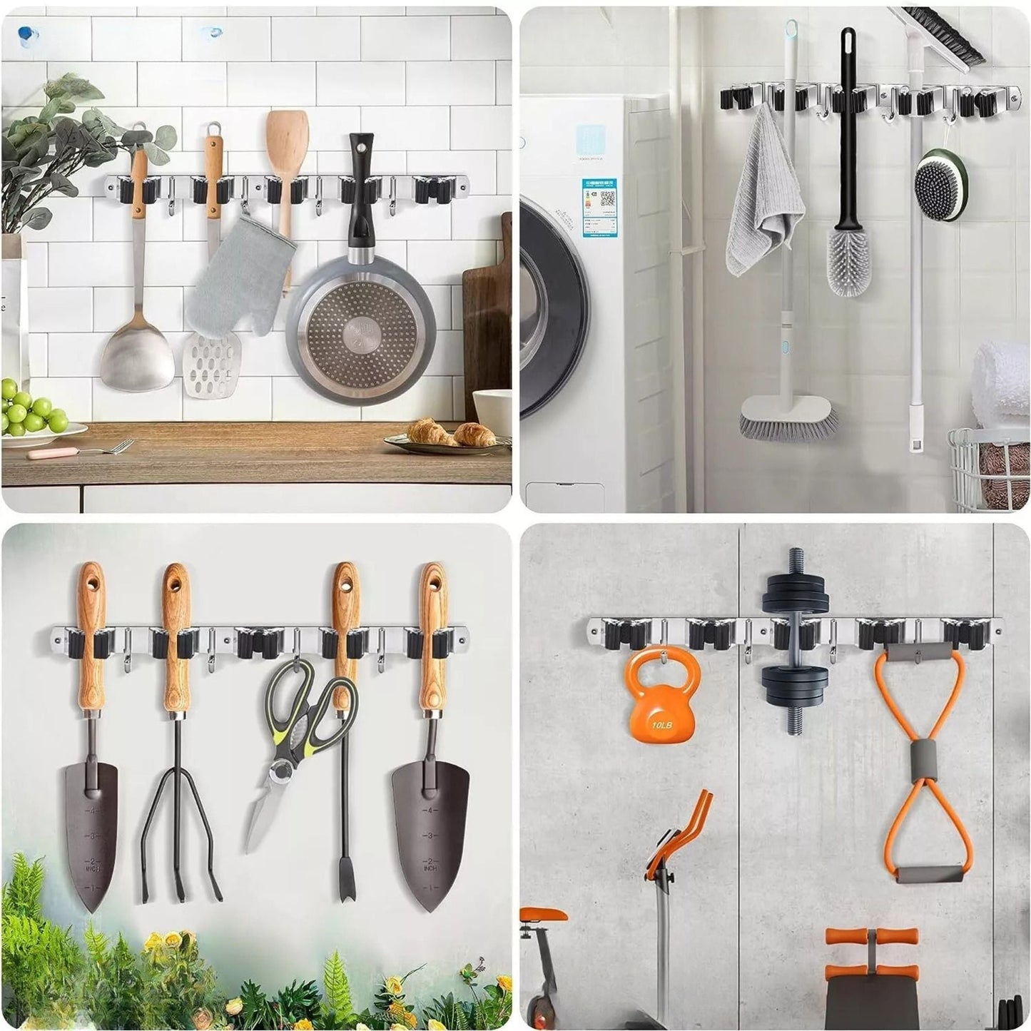 Wall Mounted Mop Broom Holder Kitchen Storage Rack Organizer Hook