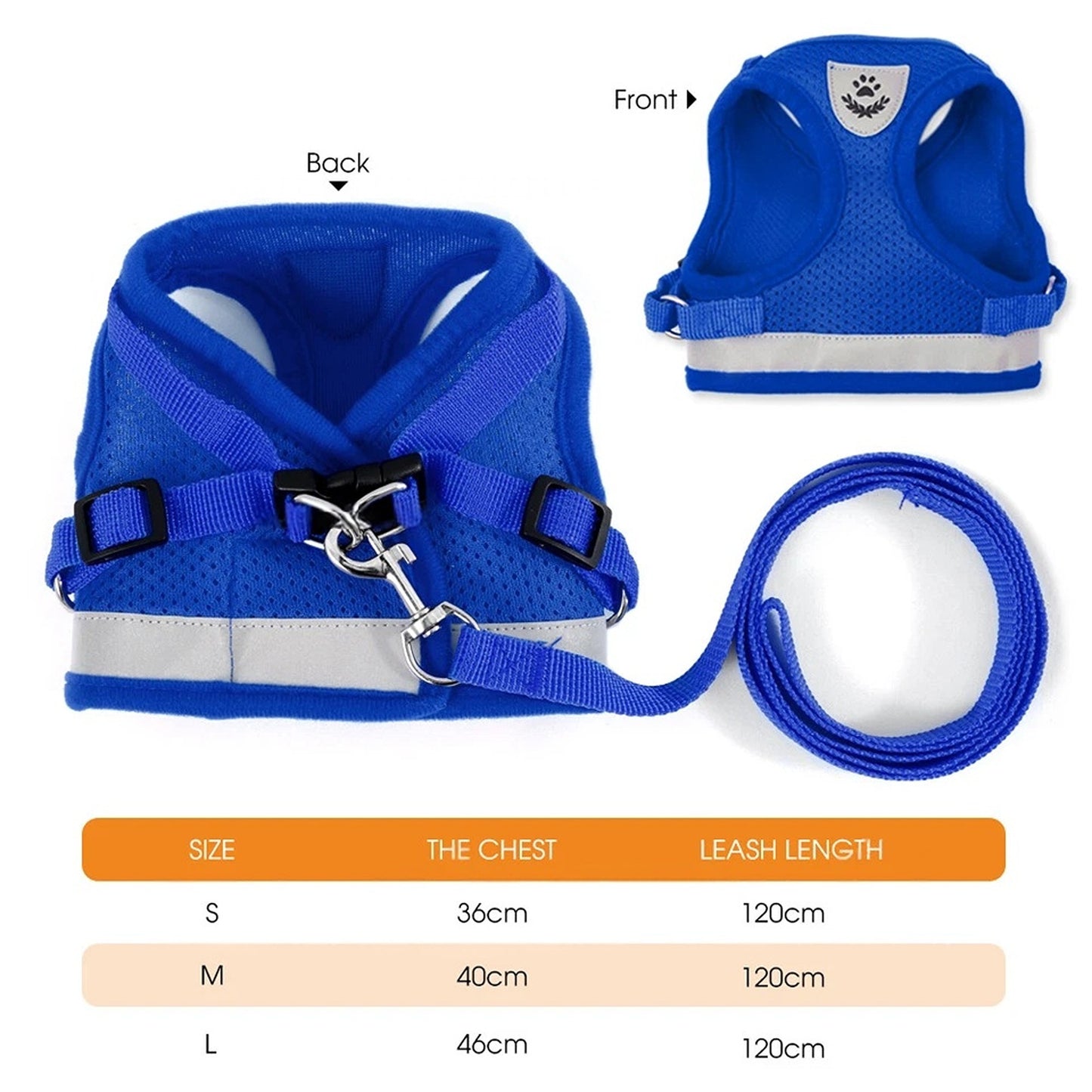 Blue Kitten Dog Cat Harness Walking Vest Lead Leash Collar Pet Vest Mesh Adjustable