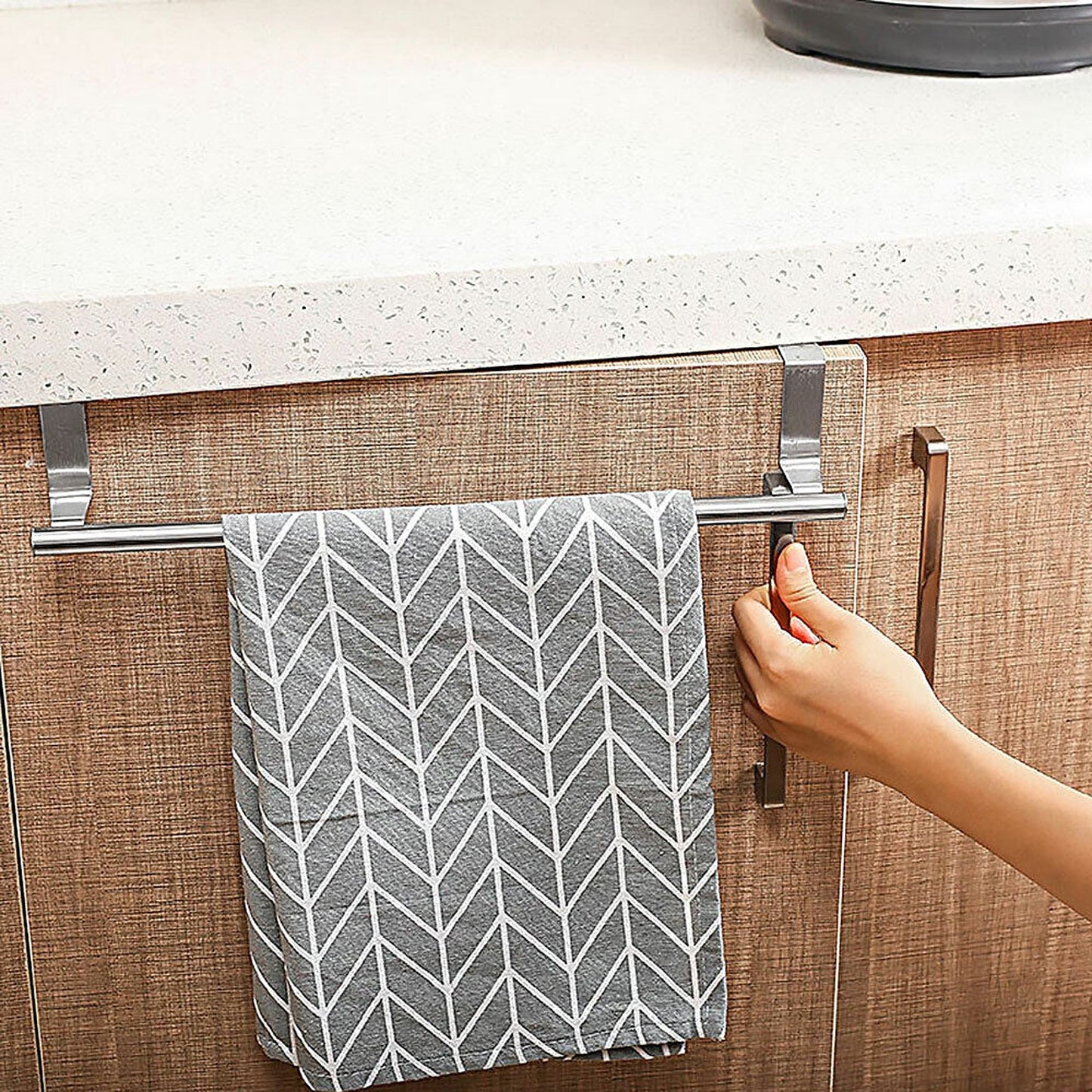 Silver Towel Hold Rail Rack Cupboard Hanger Bathroom Kitchen Hook