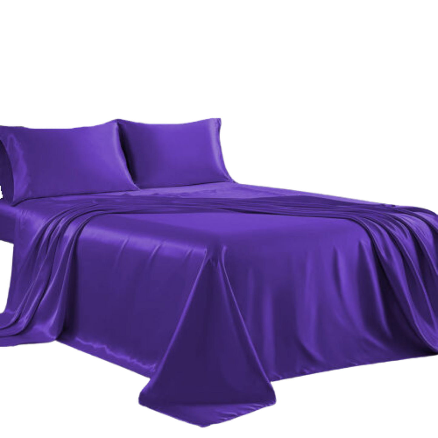 Cooling Silk Satin Flat Fitted Sheet Bed Set - Purple