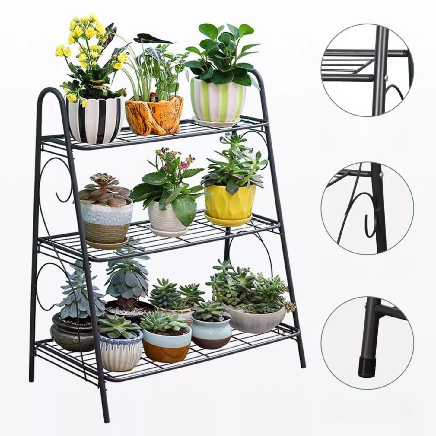Indoor Outdoor Metal Plant Stand Flower Shelf Display Rack - 3 Tier