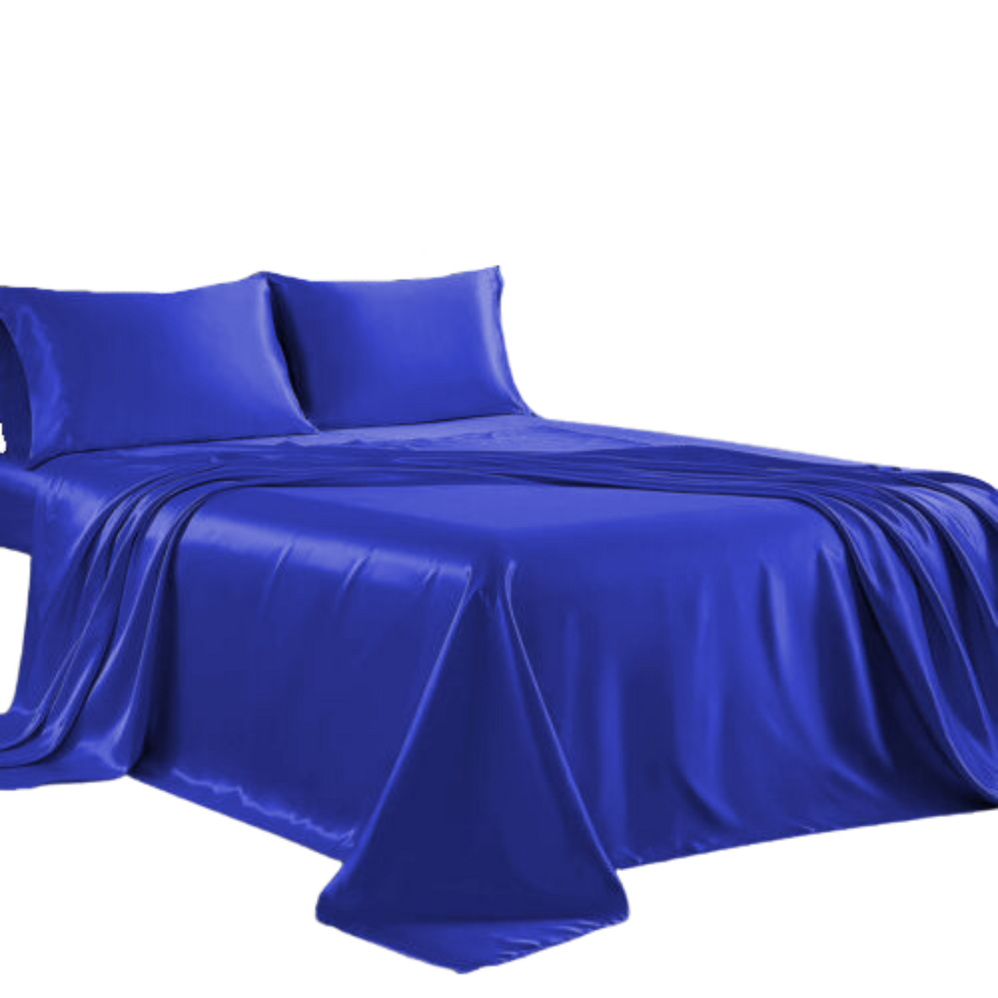 Cooling Silk Satin Flat Fitted Sheet Bed Set - Royal Blue