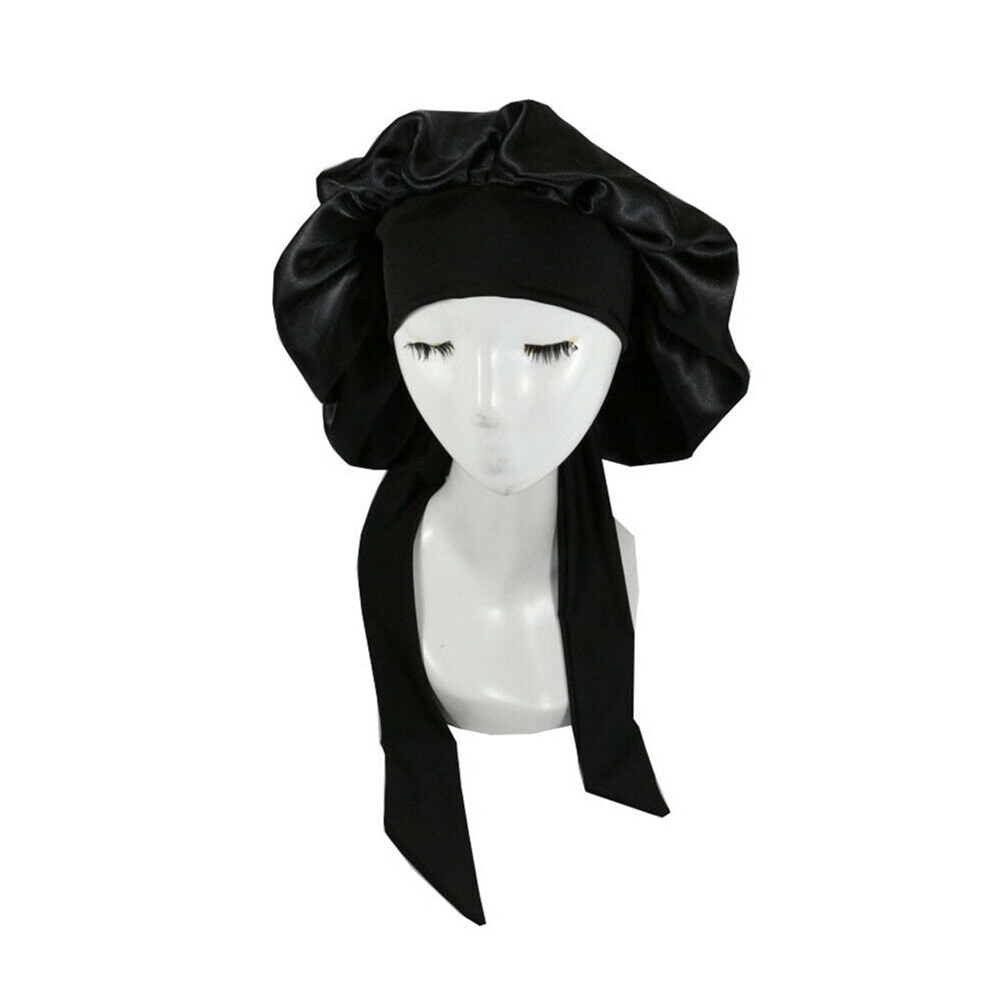 Silk Satin Sleeping Bonnet Hair Wrap Soft Headwear - Black