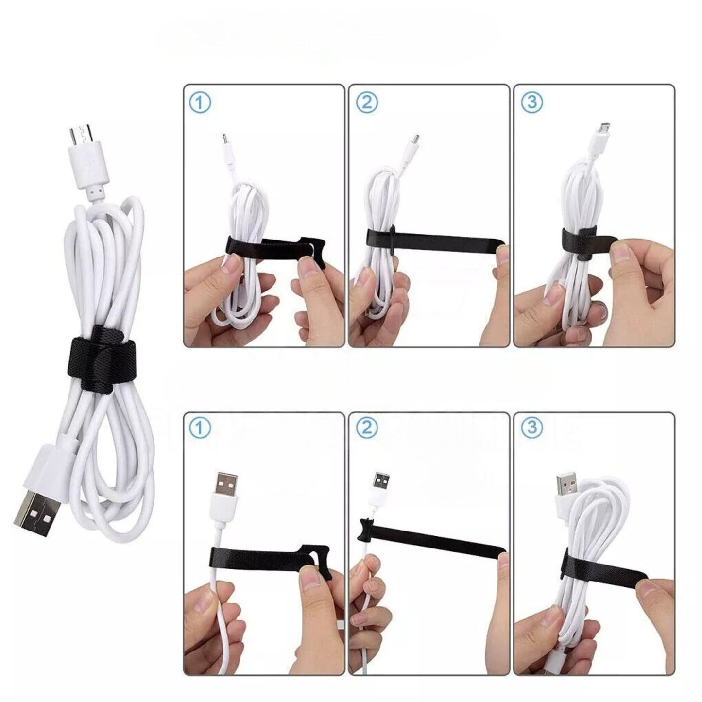 Reusable Nylon Cable Ties Hook Loop Strap Cord PC TV Organiser - 100pcs