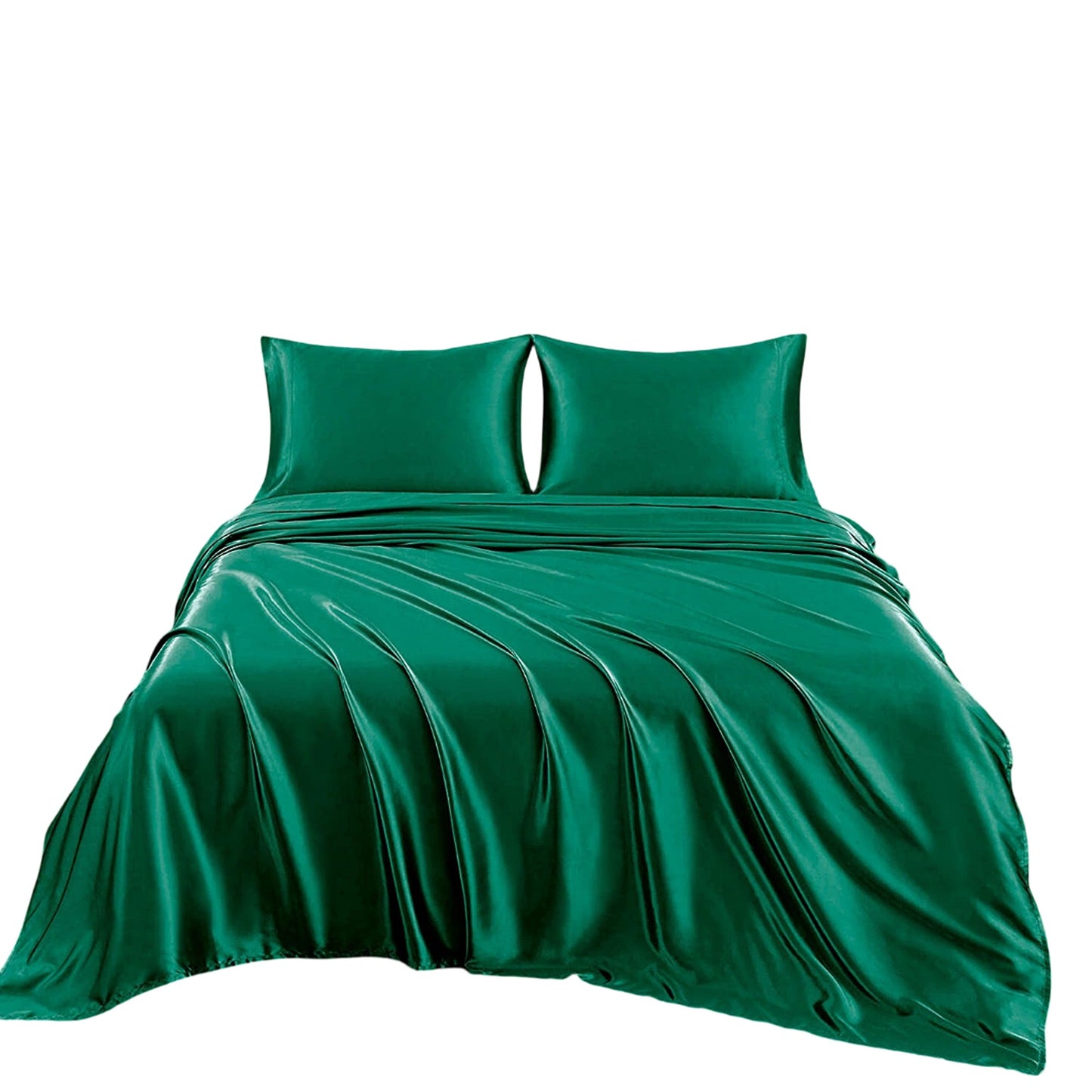 Cooling Silk Satin Flat Fitted Sheet Bed Set - Teal