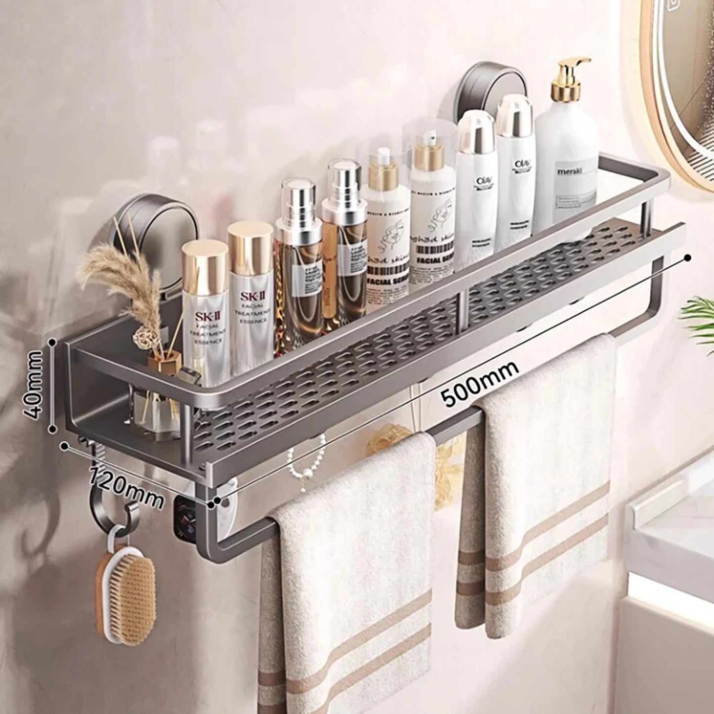 Aluminum Wall Rack Suction Cup Shower Caddy Bathroom Shelf Organiser