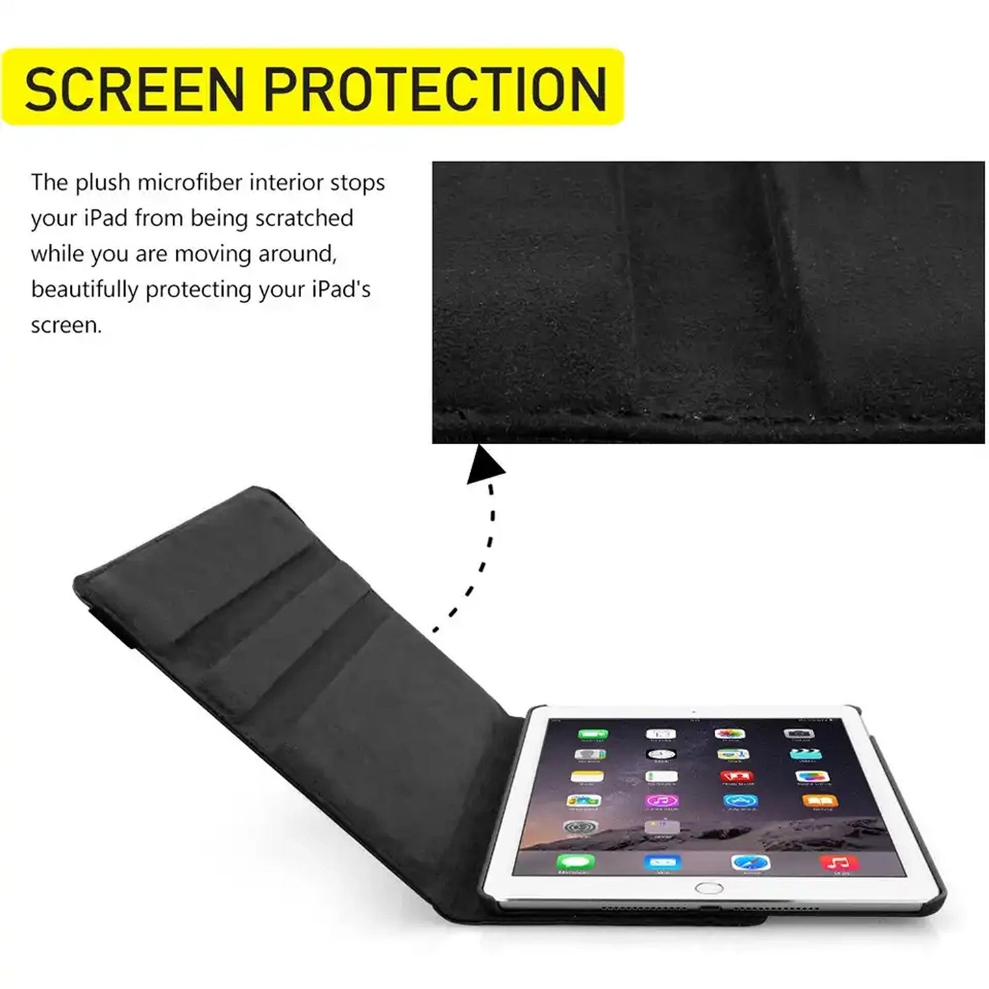 For iPad Black Leather Case Cover