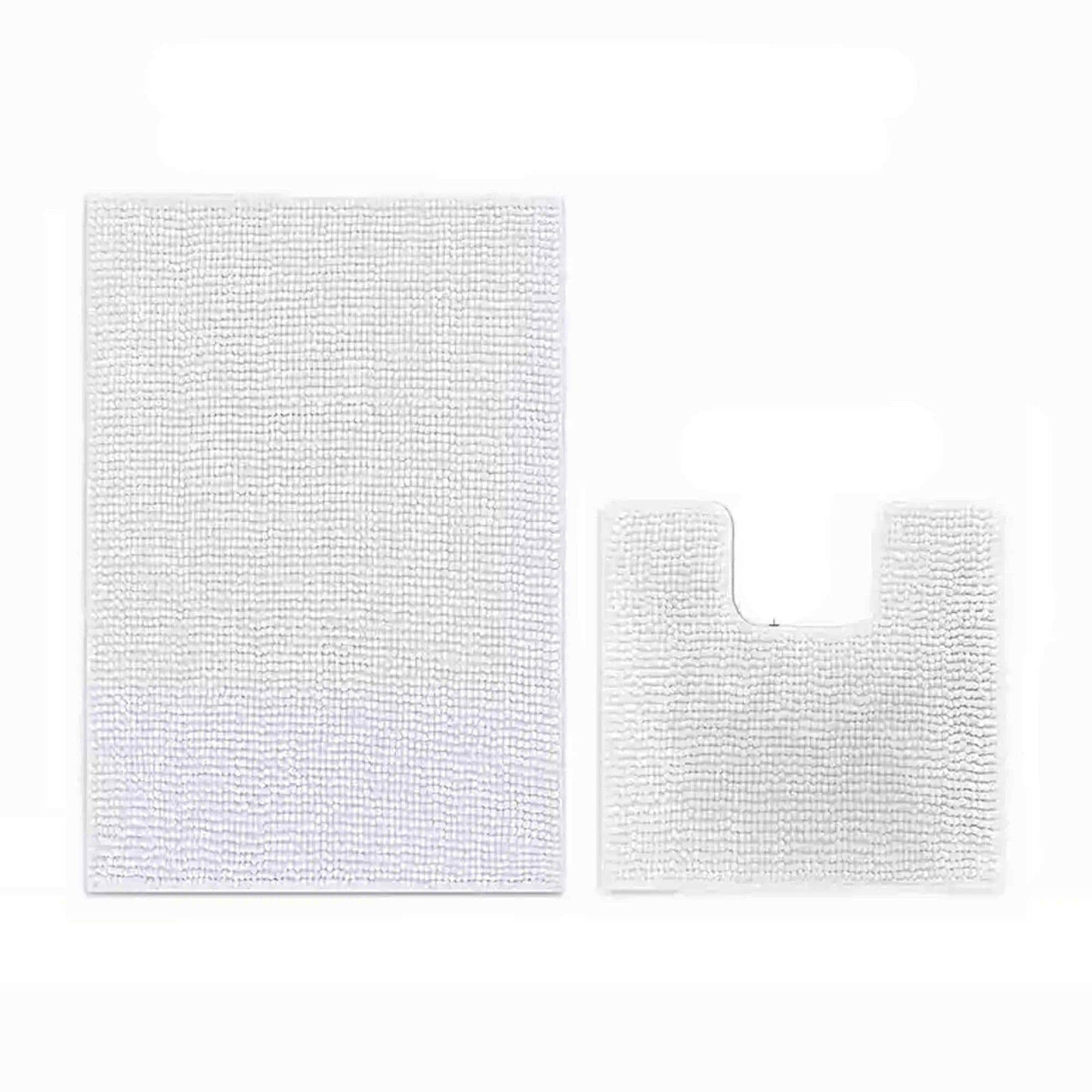 White Chenille Bathroom and Toilet Floor Mat Set 2 Pieces