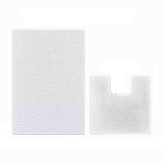 White Chenille Bathroom and Toilet Floor Mat Set 2 Pieces