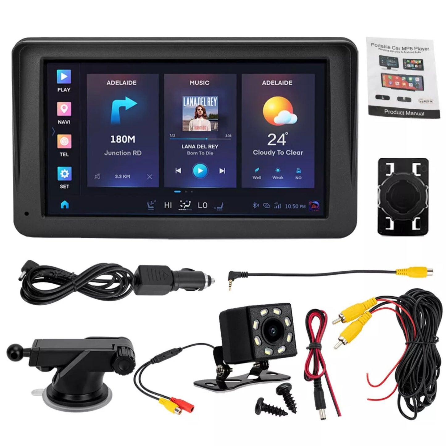 Portable Car Stereo Radio Wireless Apple CarPlay Android Bluetooth - 7 Inch