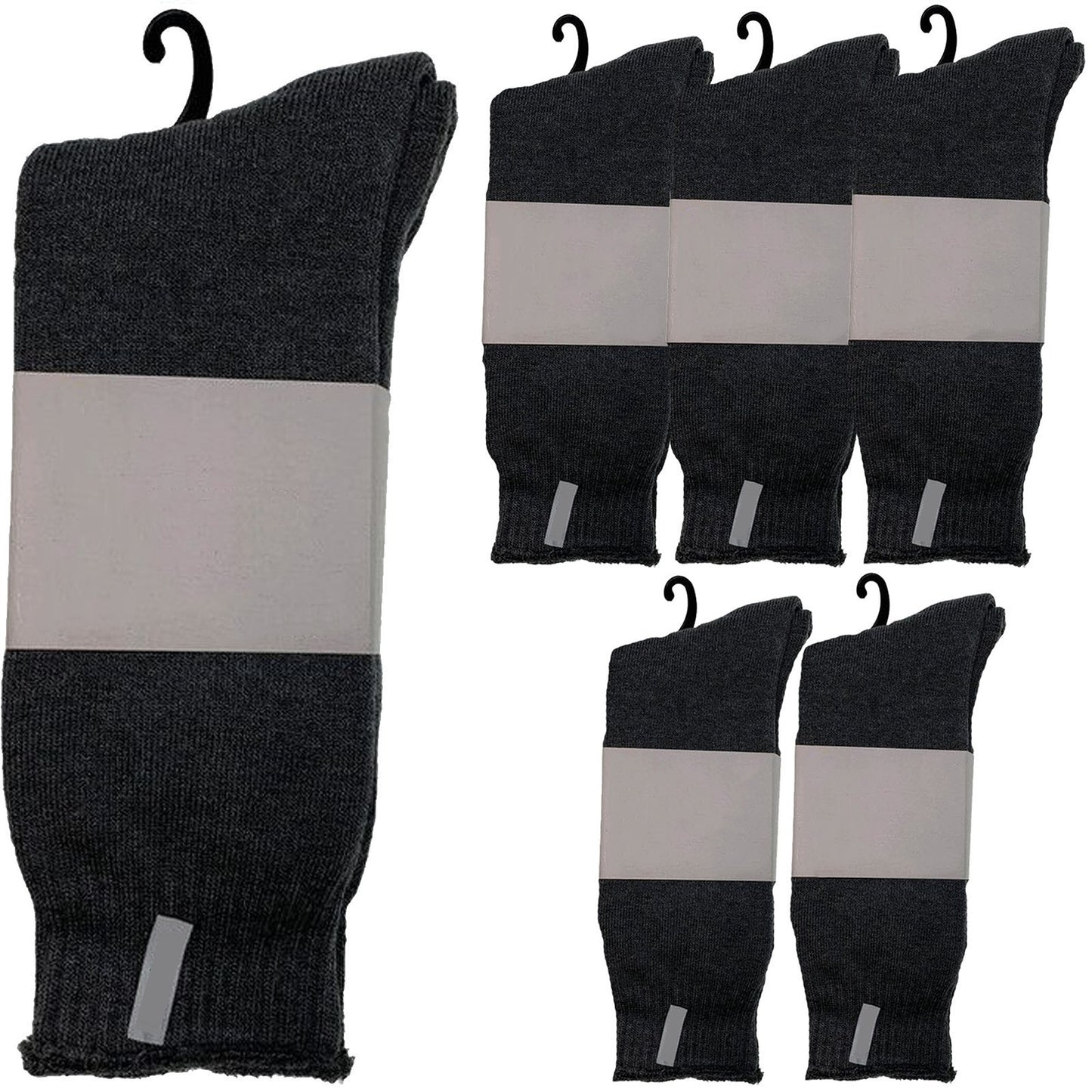 6 Pairs Premium Bamboo Mens Thick Work Socks Bulk Pack - Charcoal Grey