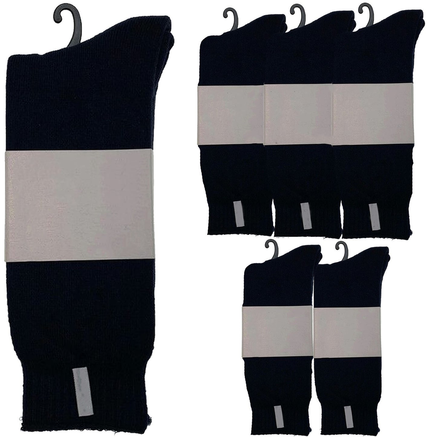 6 Pairs Premium Bamboo Mens Thick Work Socks Bulk Pack - Navy Blue