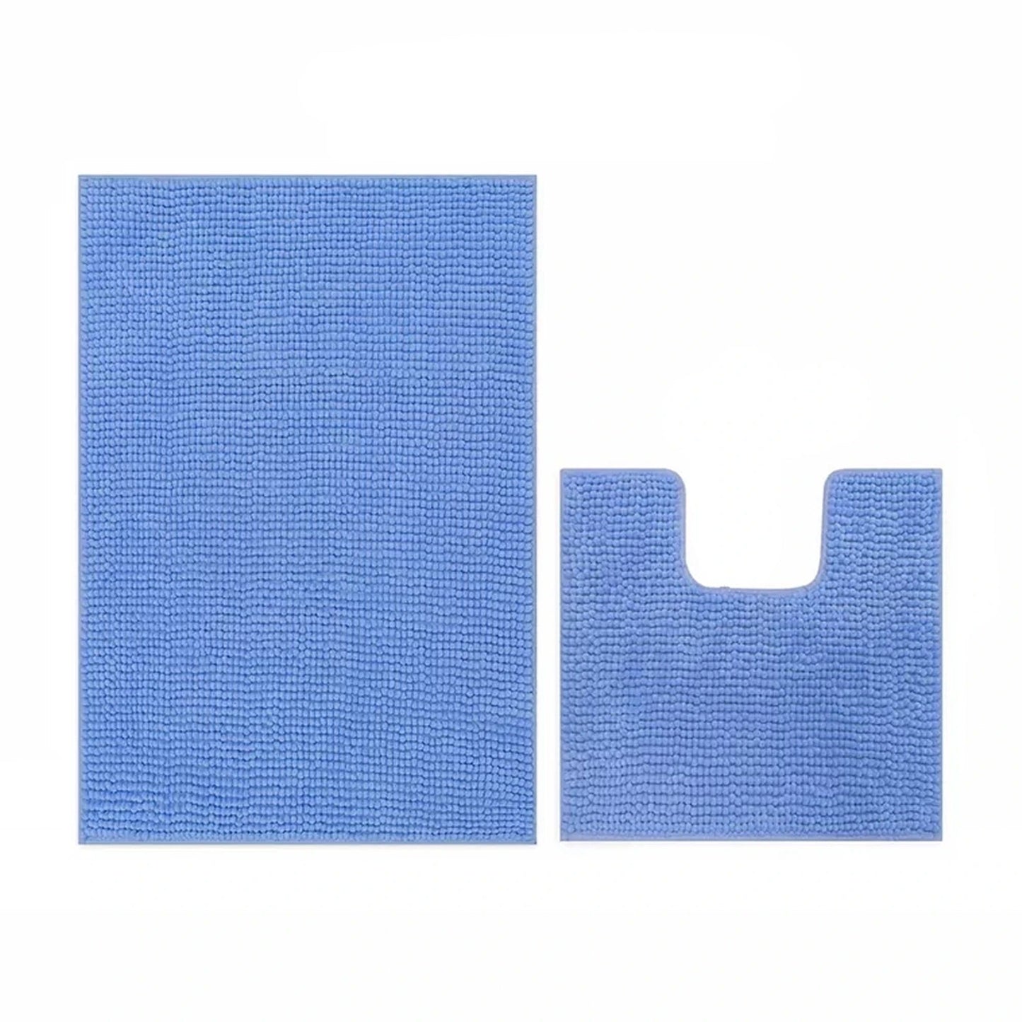 Sky Blue Chenille Bathroom and Toilet Floor Mat Set 2 Pieces