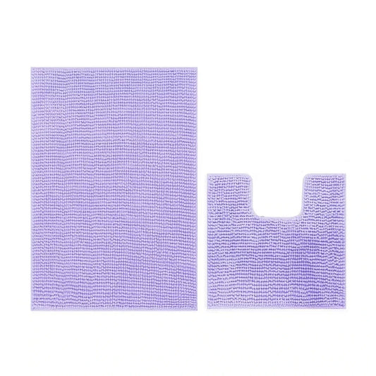 Purple Chenille Bathroom and Toilet Floor Mat Set 2 Pieces