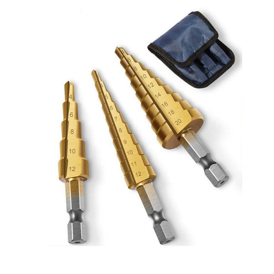 HSS Step Cone Drill Bit Set Titanium Coated Hole Cutter 3pcs