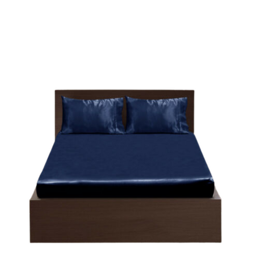 Navy Blue Casablanca Silky Satin Fitted Sheet Set