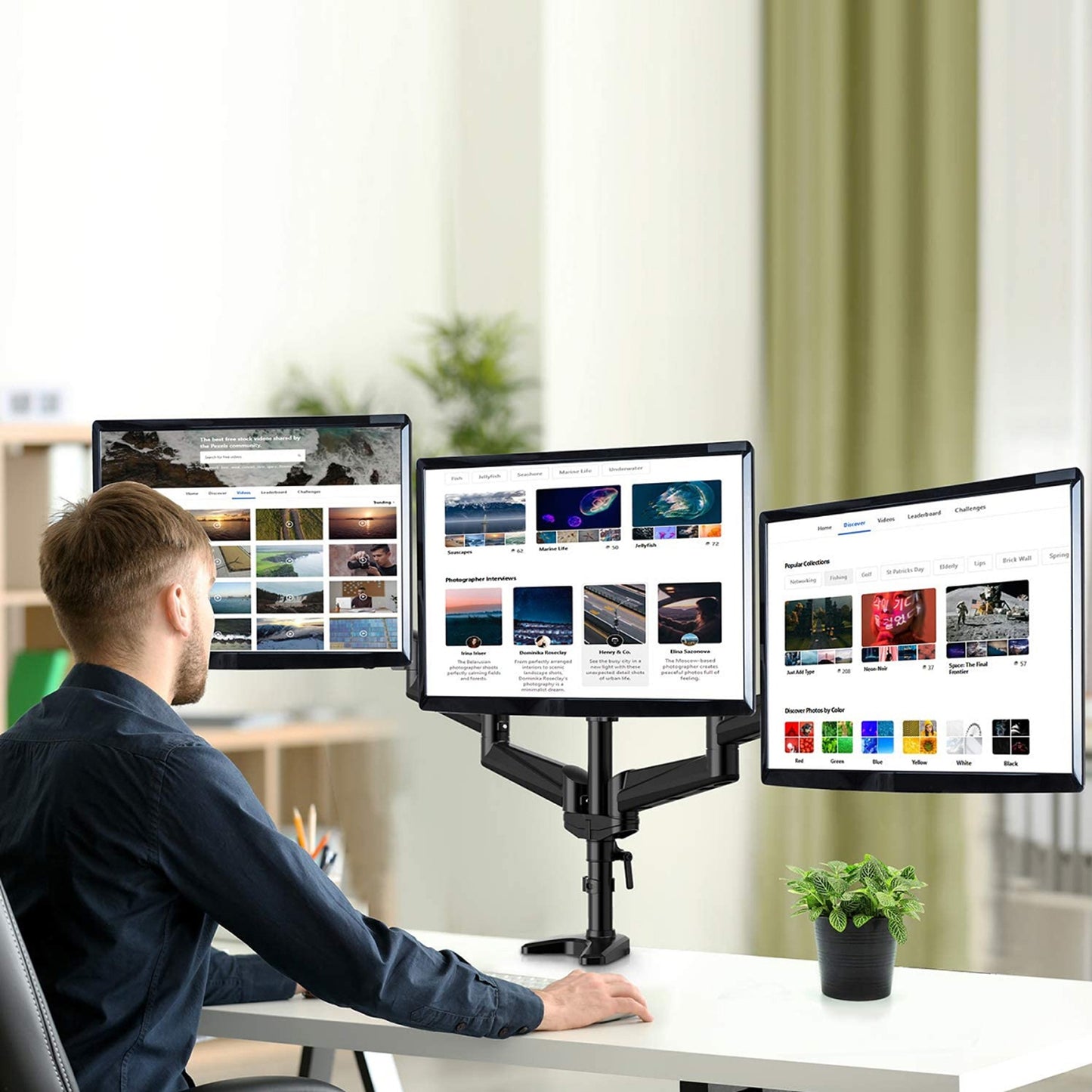 Triple Monitor Mount with Gas Spring Arms