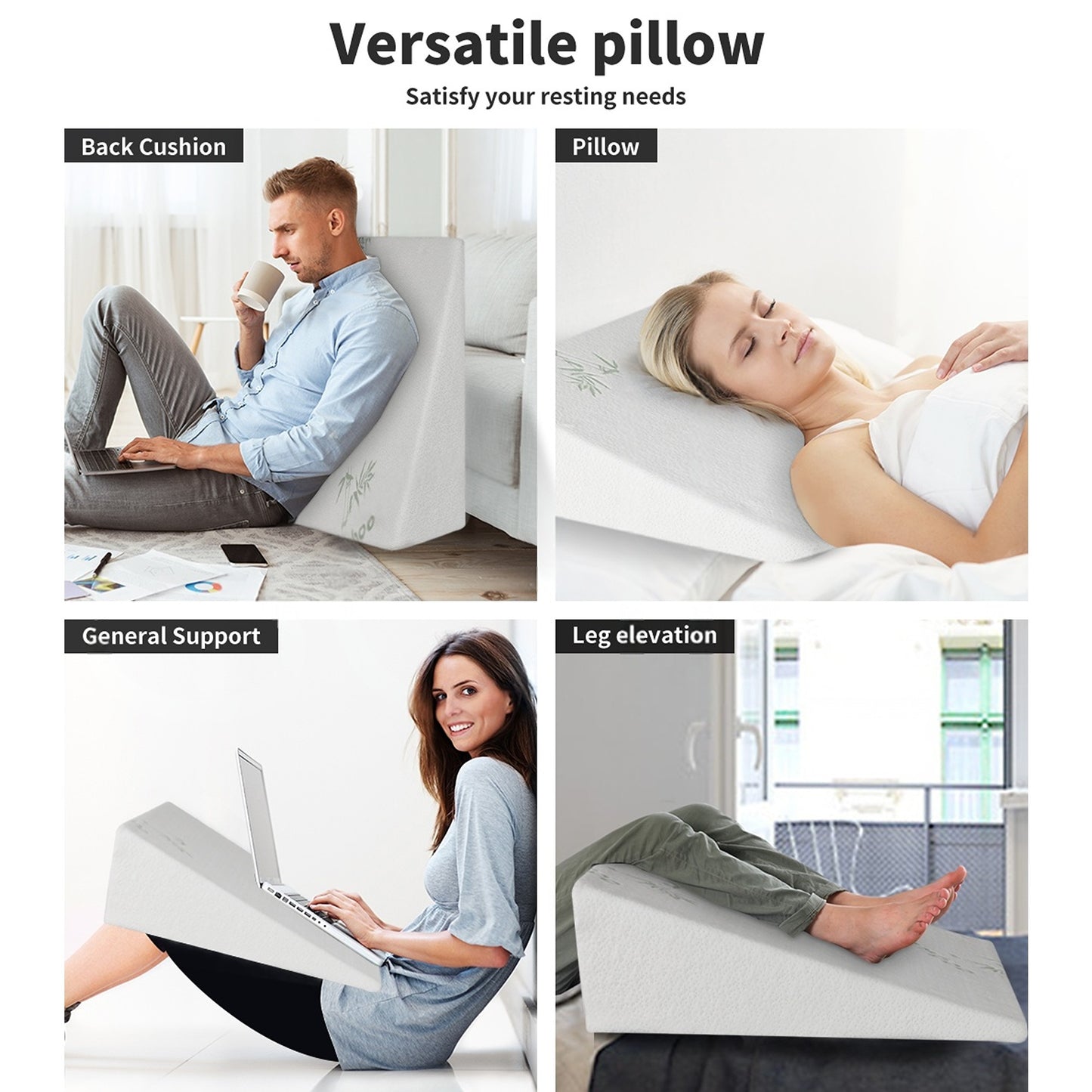 Wedge Pillow Memory Foam Cushion Back Neck Support Bamboo Cover