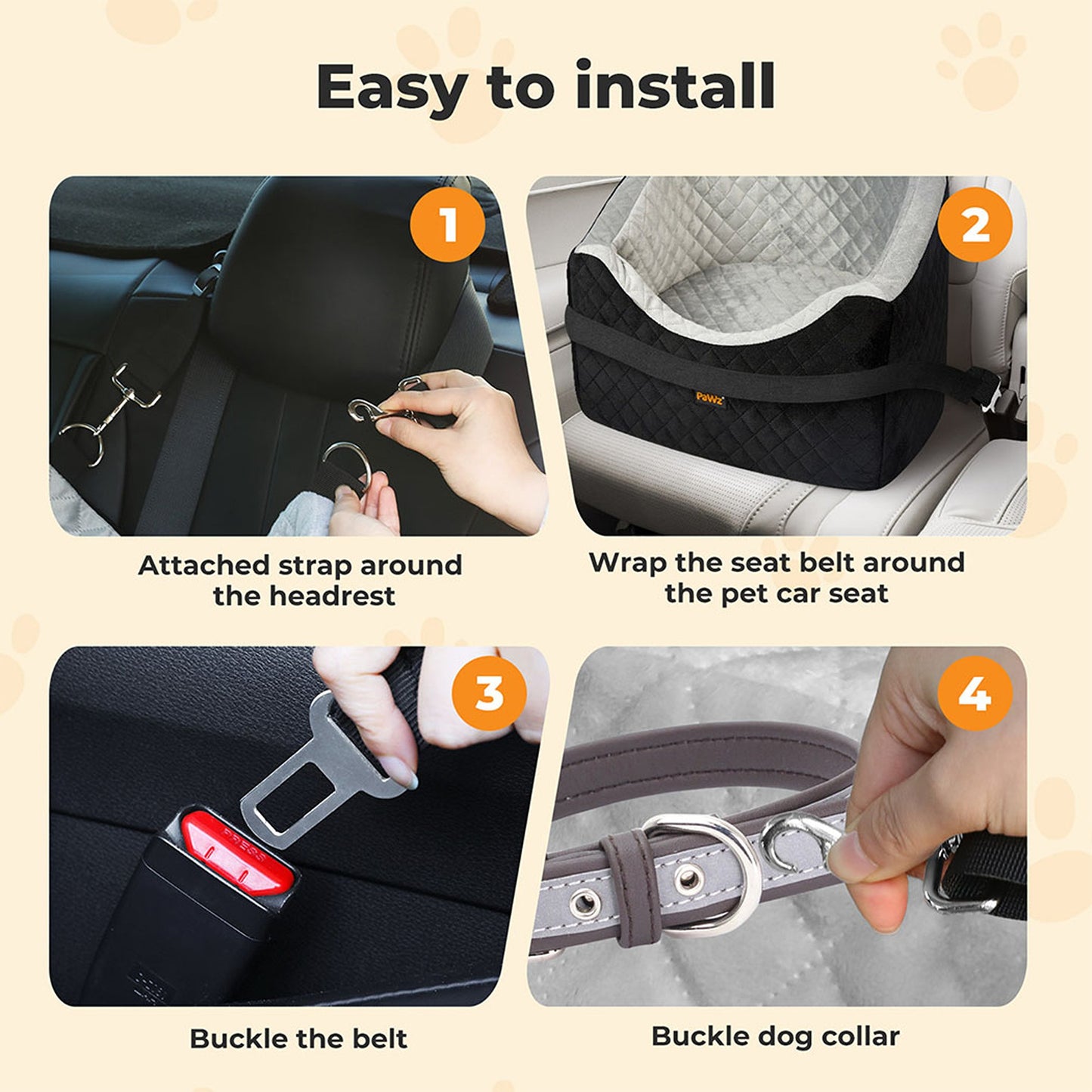 Dog Car Booster Seat Belt Safety Pet Travel Bed Washable Basket