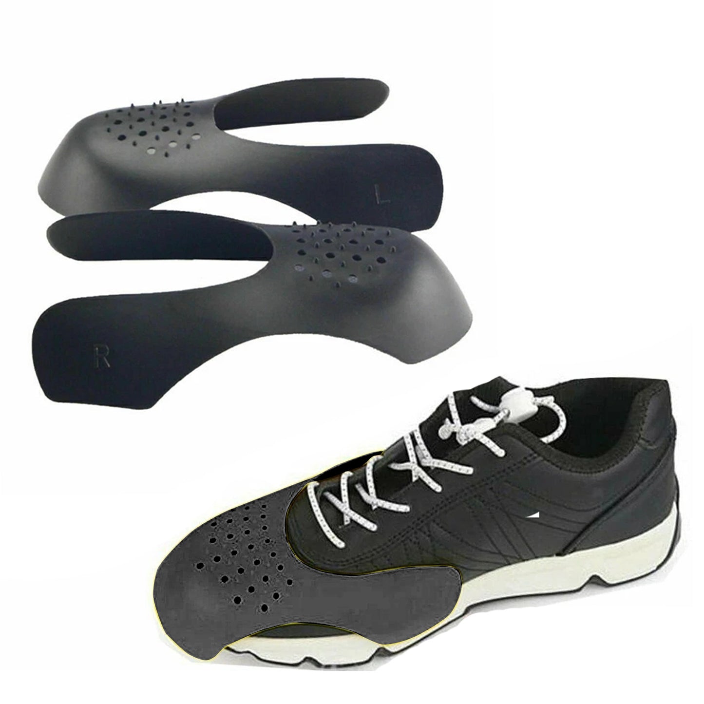 Sneaker Crease Protectors 2 Pair Shoe Shields Decreaser Guards - Black