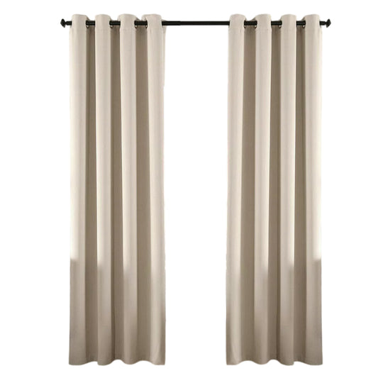 2x Eyelet Blackout Curtains Blockout Drapes for Bedroom Window Pair - Beige