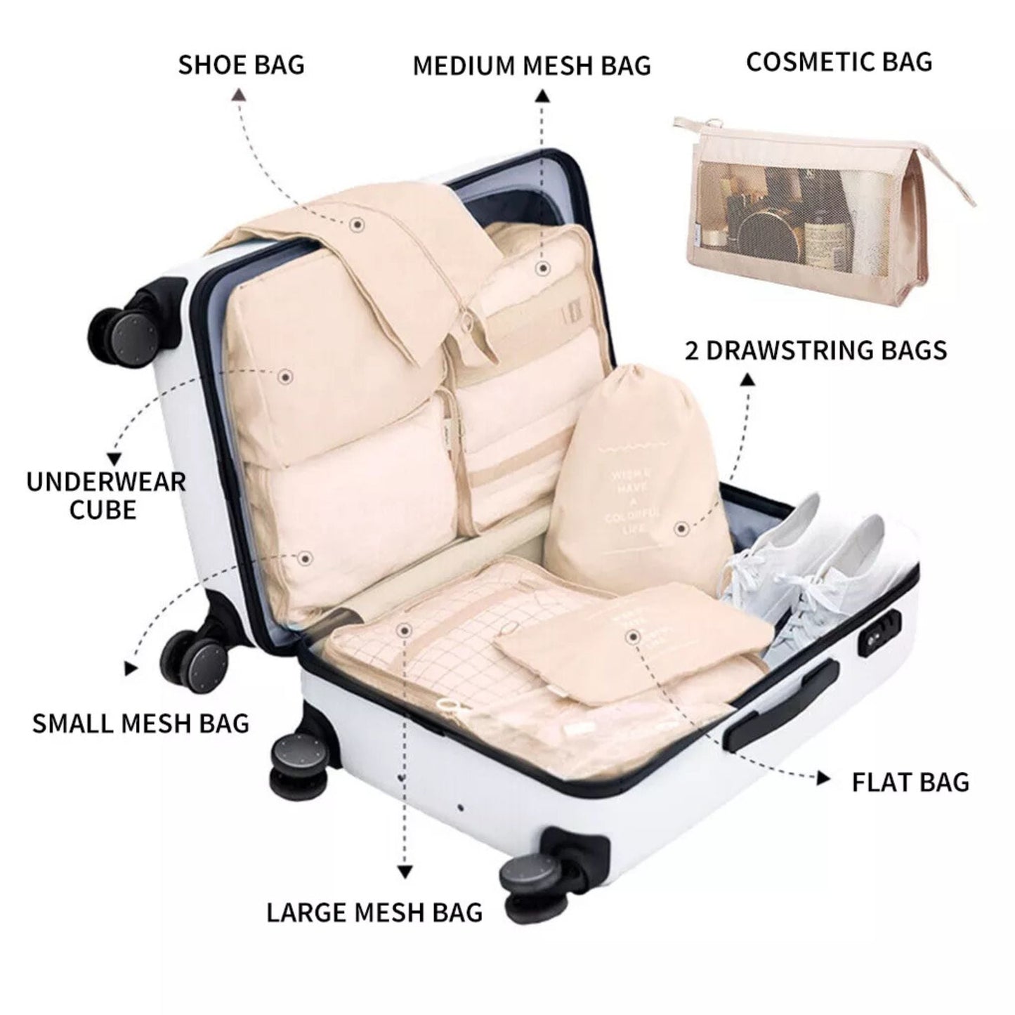 Gray Travel Packing Cubes Luggage Pouches Clothes Suitcase Storage Bag - 9x