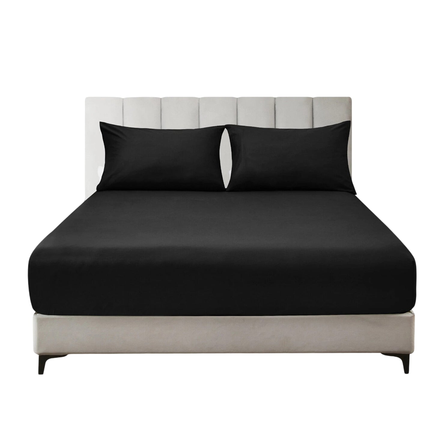 Hotel 2200TC Ultra Soft Fitted Sheet Set with Pillowcases No Flat Sheet - Black