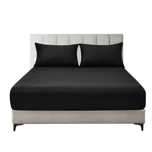 Hotel 2200TC Ultra Soft Fitted Sheet Set with Pillowcases No Flat Sheet - Black