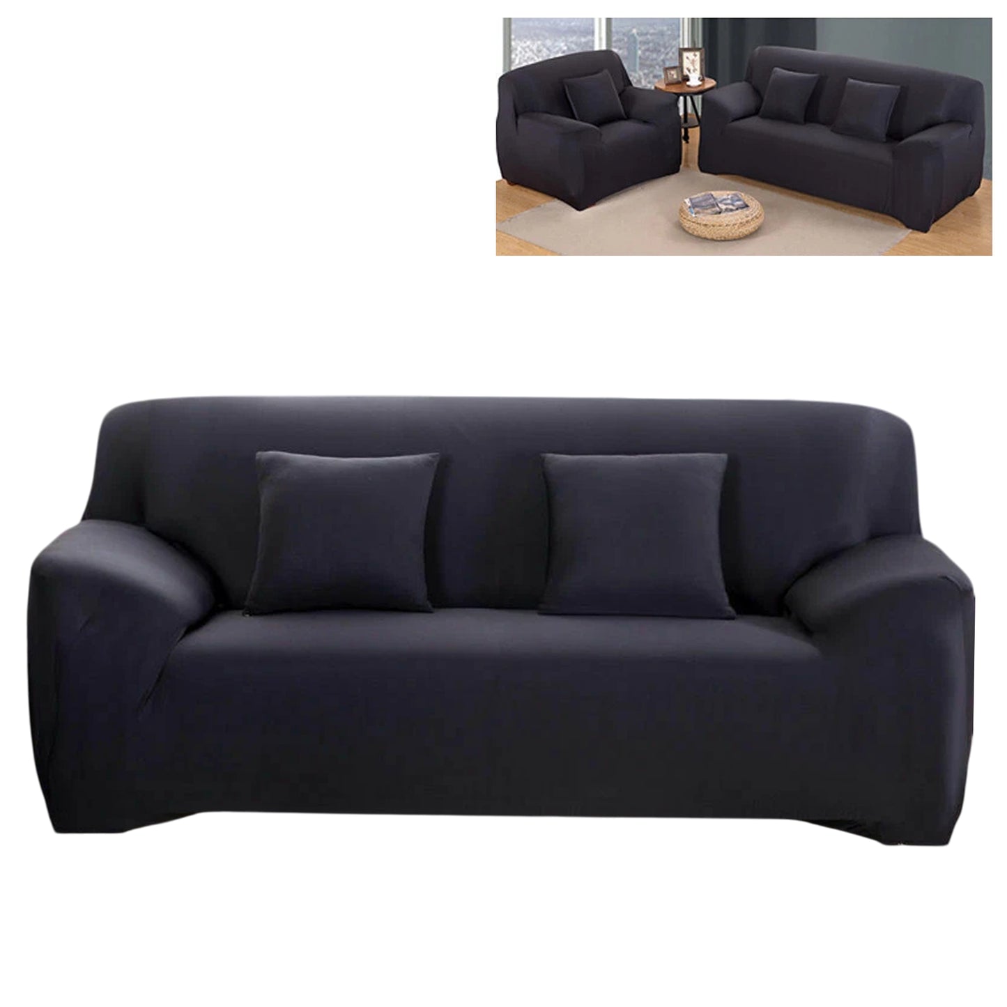 Stretch Sofa Slipcover Removable Couch Protector for 1 2 3 4 Seater - Black