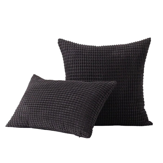 Velvet Cushion Cover Corn Grain Design Pillow Case for Sofa - Black