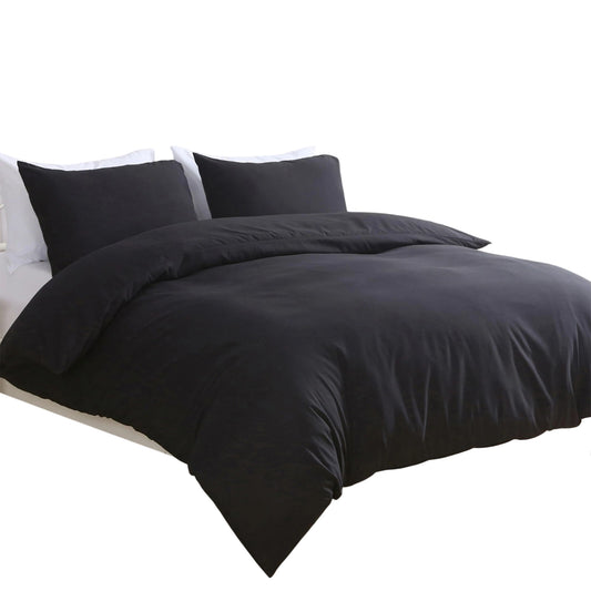 2000TC Soft Quilt Doona Duvet Cover Set Single Queen King Size Bed - Black