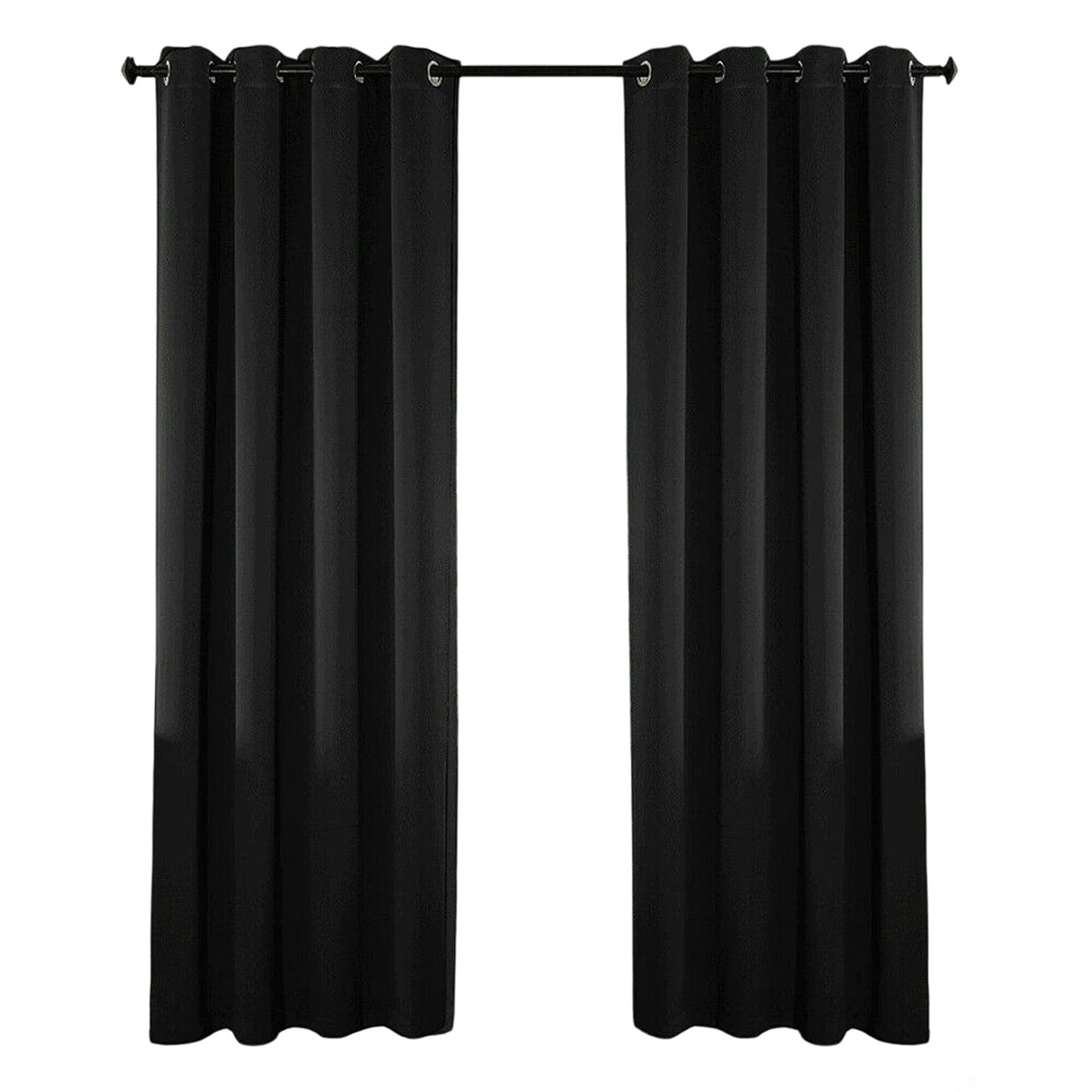 2x Eyelet Blackout Curtains Blockout Drapes for Bedroom Window Pair - Black