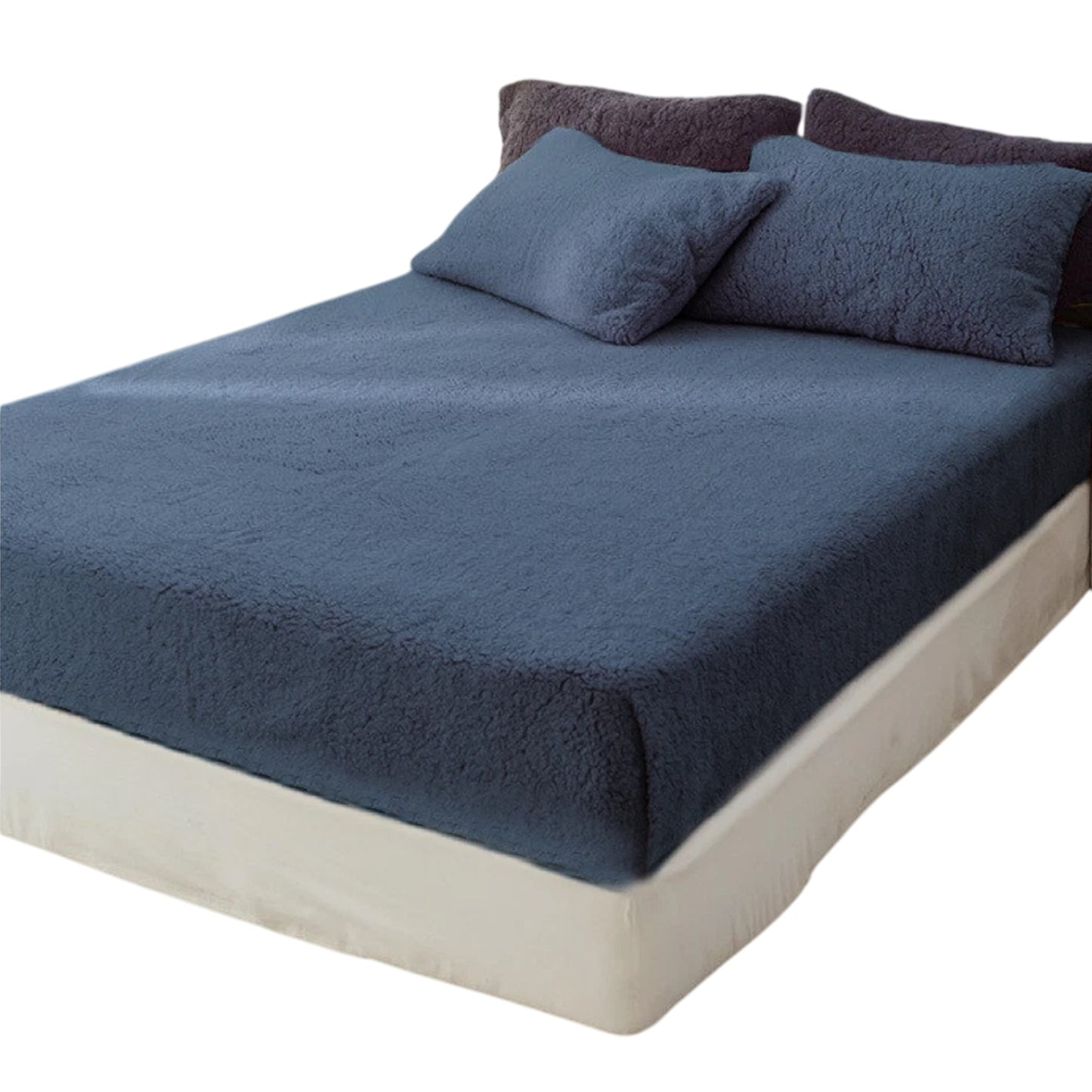 Soft Warm Fleece Fitted Sheet with Pillowcase Teddy Bear Fabric - Ocean