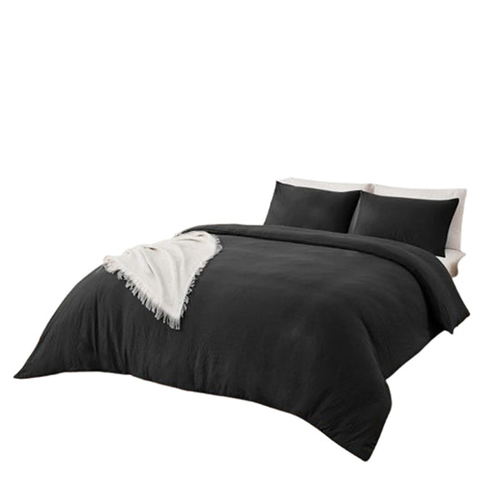 Black 3 Piece Ultra Soft Quilt Doona Duvet Cover Set for All Bed Sizes