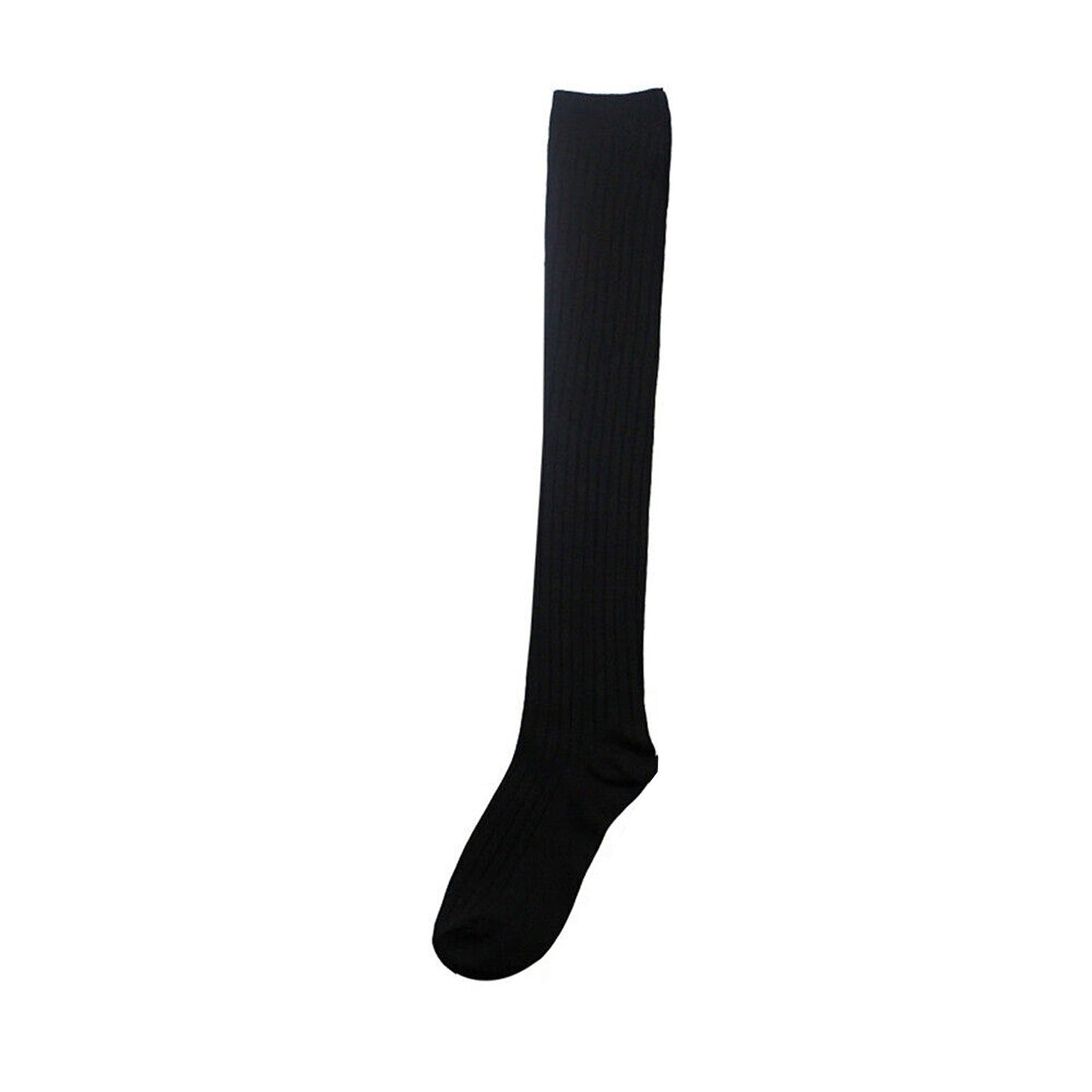 Solid Color Thigh High Socks Cable Knit - Black