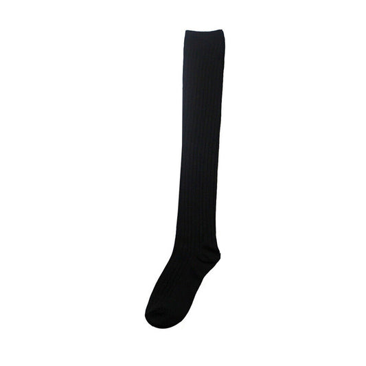 Solid Color Thigh High Socks Cable Knit - Black