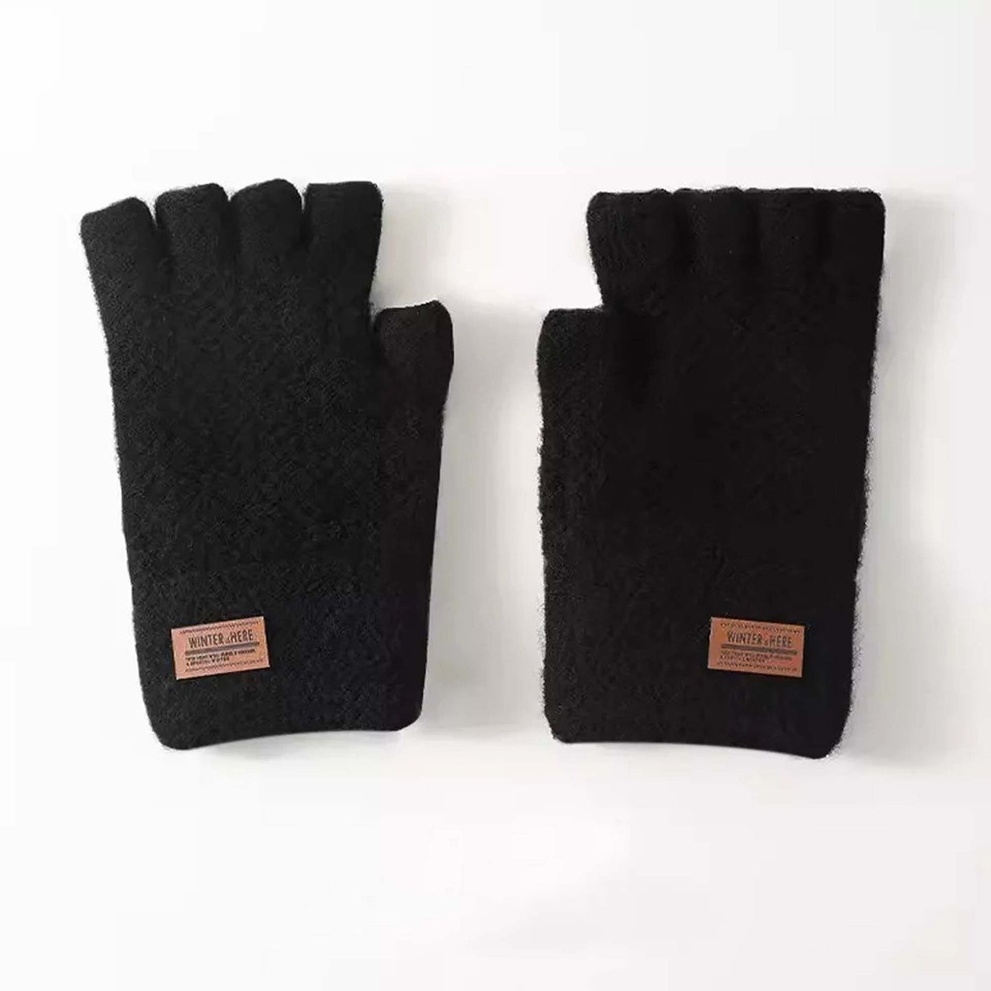 2x Winter Alpaca Wool Fingerless Gloves Thermal Mens Knitted Half Finger Mittens