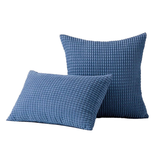 Velvet Cushion Cover Corn Grain Design Pillow Case for Sofa - Azure