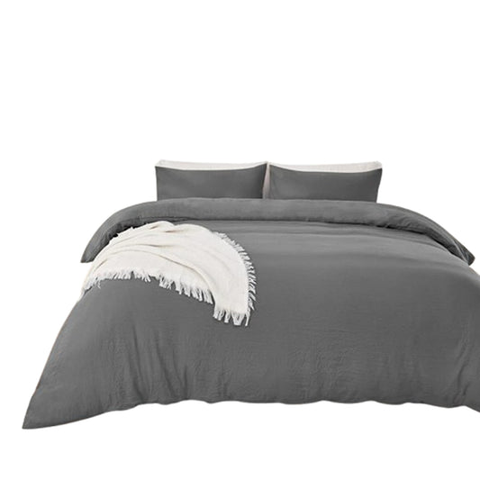 Charcoal 3 Piece Ultra Soft Quilt Doona Duvet Cover Set for All Bed Sizes