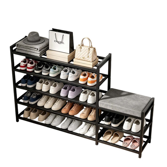 Shoe Bench Storage Rack with Cushioned Seat Entryway Organizer