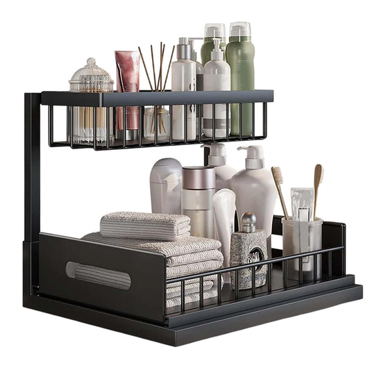 2 Tier Under Sink Organizer Pull Out Storage Shelf Kitchen Bathroom